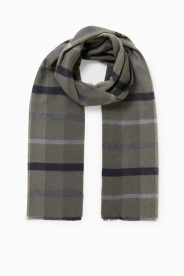 Men - Scarf - check - dark green-melange