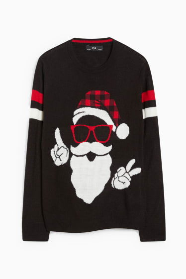 Dzieci - Sweter świąteczny - Mikołaj - czarny