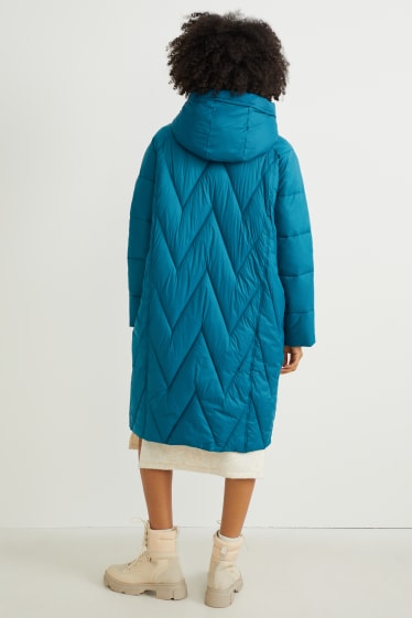 Women - Quilted coat with hood - petrol