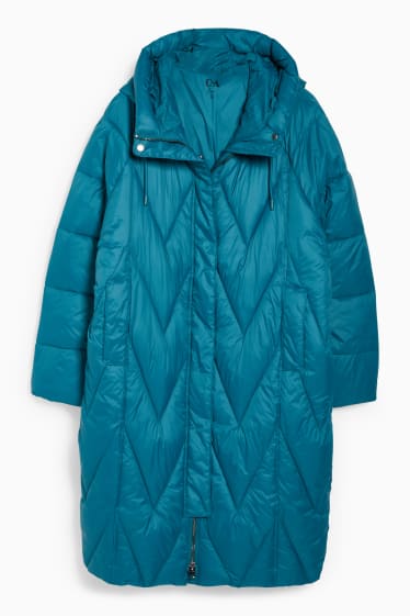 Women - Quilted coat with hood - petrol