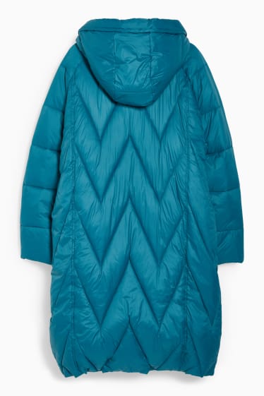 Kobiety - Płaszcz pikowany z kapturem - niebieski