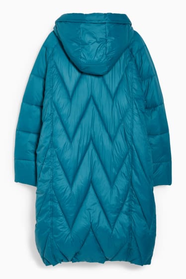 Women - Quilted coat with hood - petrol