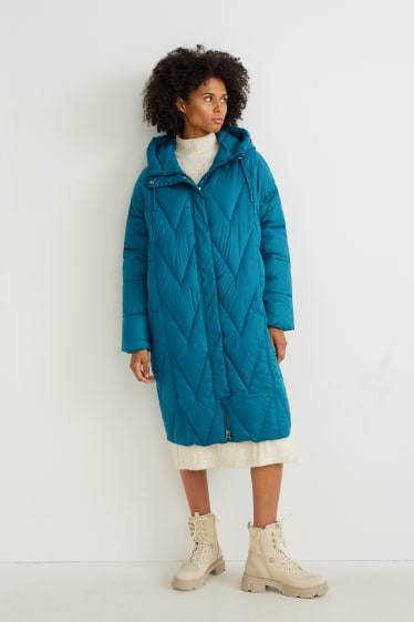 Femmes - Manteau doudoune avec capuche - bleu pétrole