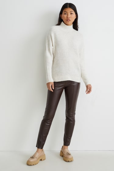 Femei - Pantaloni - talie înaltă - skinny fit - imitație de piele - maro închis