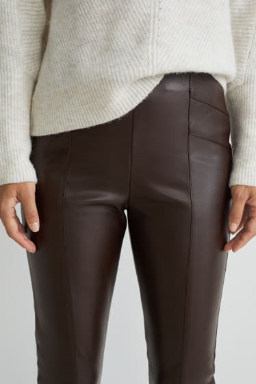 Mujer - Pantalón - high waist - skinny fit - polipiel - marrón oscuro