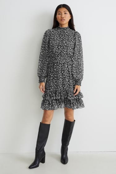 Mujer - Vestido de chifón - estampado - negro / gris