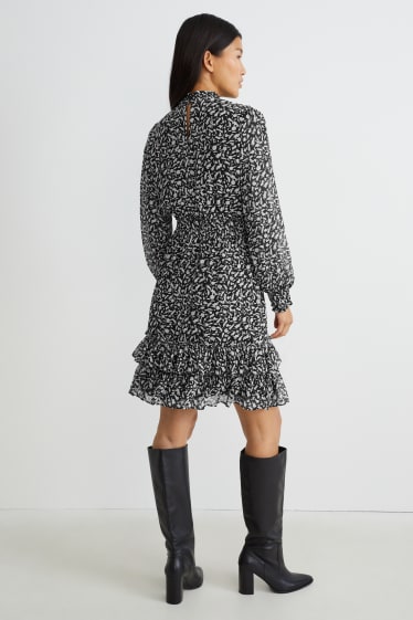 Women - Chiffon dress - patterned - black / gray