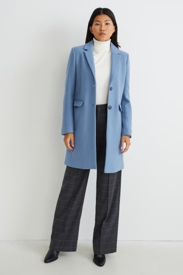 Damen - Mantel mit Schulterpolstern - Woll-Mix - blau