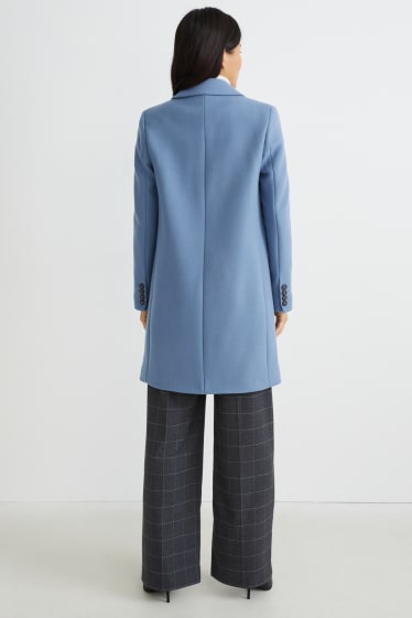 Damen - Mantel mit Schulterpolstern - Woll-Mix - blau