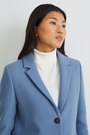 Damen - Mantel mit Schulterpolstern - Woll-Mix - blau