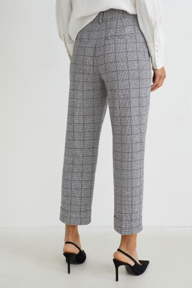 Dames - Pantalon - high waist - tapered fit - geruit - grijs / zwart