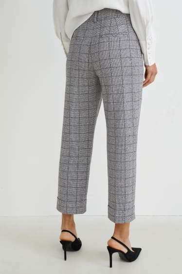 Femei - Pantaloni de stofă - talie înaltă - tapered fit - în carouri - gri / negru