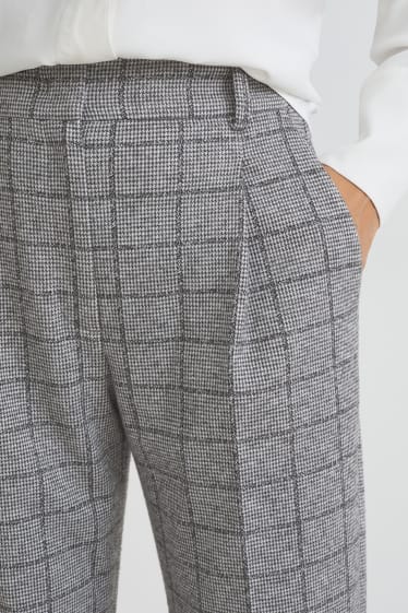 Femei - Pantaloni de stofă - talie înaltă - tapered fit - în carouri - gri / negru