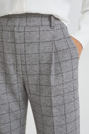 Women - Cloth trousers - high-rise waist - tapered fit - check - gray / black