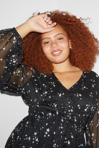 Damen - CLOCKHOUSE - Chiffon-Bluse - gemustert - schwarz