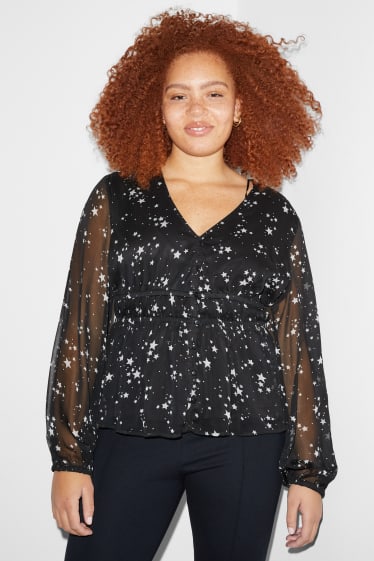 Damen - CLOCKHOUSE - Chiffon-Bluse - gemustert - schwarz