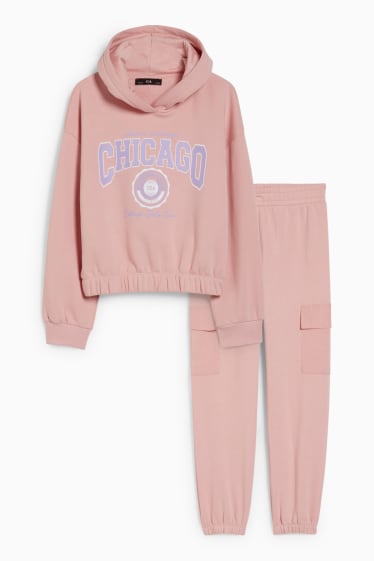 Bambini - Set - felpa con cappuccio e pantaloni sportivi - 2 pezzi - rosa