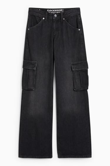 Dames - CLOCKHOUSE - wide leg jeans - low waist - jeansdonkergrijs