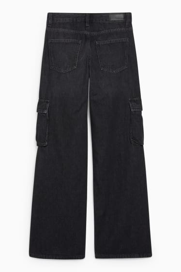 Dames - CLOCKHOUSE - wide leg jeans - low waist - jeansdonkergrijs