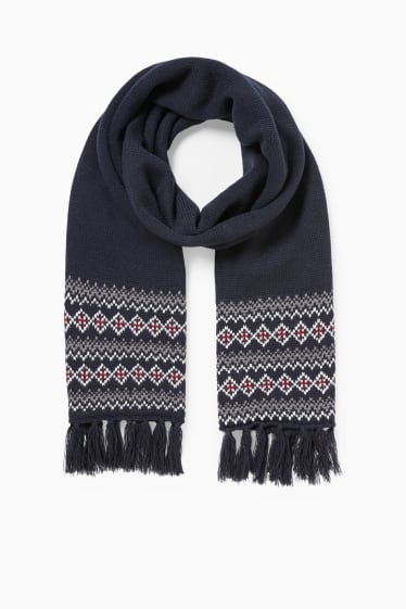 Men - Fringed scarf - dark blue