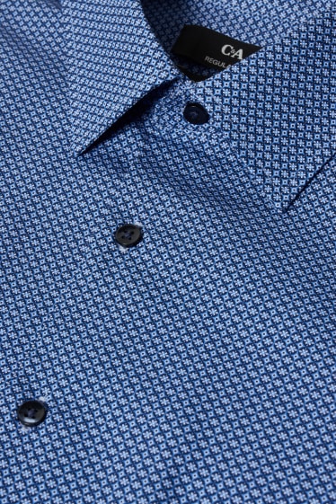 Mężczyźni - Koszula biznesowa - regular fit - kołnierzyk kent - dobrze się prasuje - wzorzysta - ciemnoniebieski