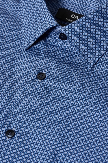 Hommes - Chemise de bureau - coupe droite - col kent - facile à repasser - à motif - bleu foncé