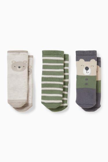 Bebés - Pack de 3 - ositos - calcetines con dibujo para bebé - invierno - gris oscuro