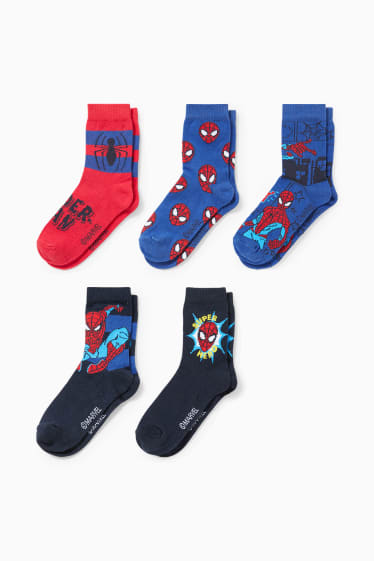 Enfants - Lot de 5 paires - Spider-Man - chaussettes à motif - bleu