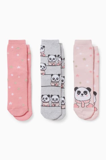 Children - Multipack of 3 - panda - non-slip socks with motif - rose