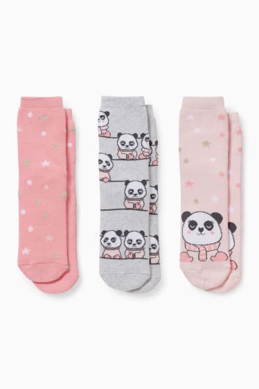 Kinder Mädchen - Multipack 3er - Panda - Anti-Rutsch-Socken mit Motiv - rosa
