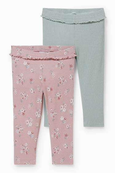 Bébés - Lot de 2 - leggings pour bébé - rose / turquoise