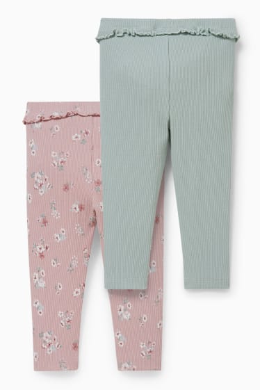 Bébés - Lot de 2 - leggings pour bébé - rose / turquoise