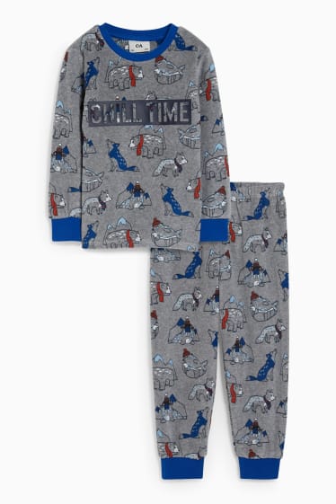 Kinder - Frottee-Pyjama - 2 teilig - hellgrau / dunkelblau