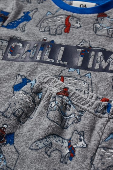 Copii - Băieți - Pijama din tricot plușat - 2 piese - gri deschis / albastru închis