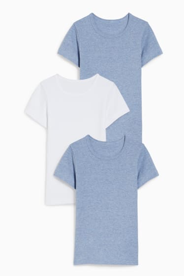 Kinder Buben - Multipack 3er - Unterziehshirt - hellblau-melange