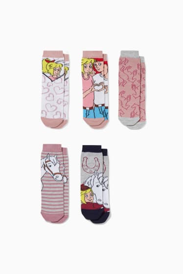 Dětské - Multipack 5 ks - Bibi & Tina - ponožky s motivem - růžová