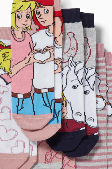 Enfants - Lot de 5 paires - Bibi & Tina - chaussettes à motif - rose