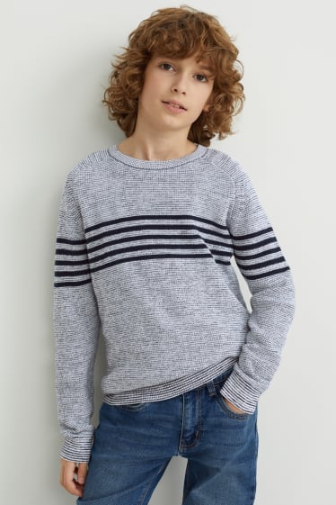 Children - Jumper - striped - light gray / dark blue