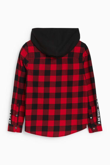 Bambini - Camicia con cappuccio - a quadretti - rosso / nero