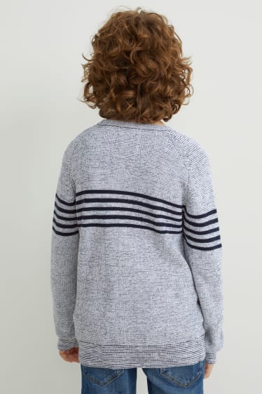 Children - Jumper - striped - light gray / dark blue