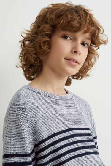 Children - Jumper - striped - light gray / dark blue