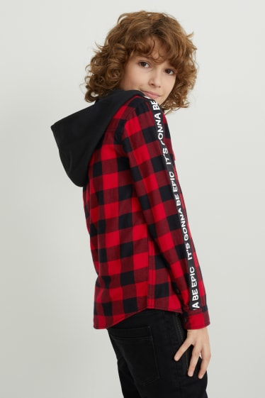 Enfants - Chemise à capuche - à carreaux - rouge / noir