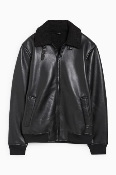 Men - Faux shearling jacket - faux leather - black