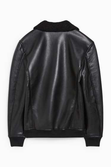 Men - Faux shearling jacket - faux leather - black