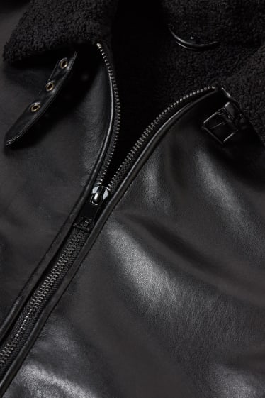 Men - Faux shearling jacket - faux leather - black