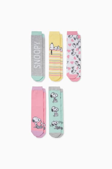 Kinder - Multipack 5er - Snoopy - Socken mit Motiv - rosa