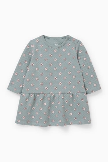Miminka - Teplákové šaty pro miminka - s květinovým vzorem - zelená