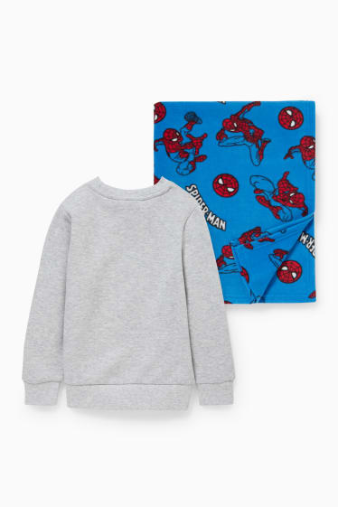 Kinderen - Spider-Man - kerstset - sweatshirt en deken van fleece - licht grijs-mix