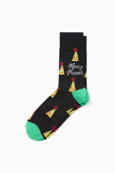 Hommes - Chaussettes de Noël à motif - pizza - LYCRA® - noir