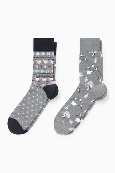 Men - Multipack of 2 - Christmas socks with motif - LYCRA® - gray